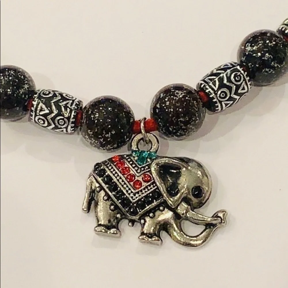 Elephant charm pendant colorful crystals leather - Picture 2 of 9